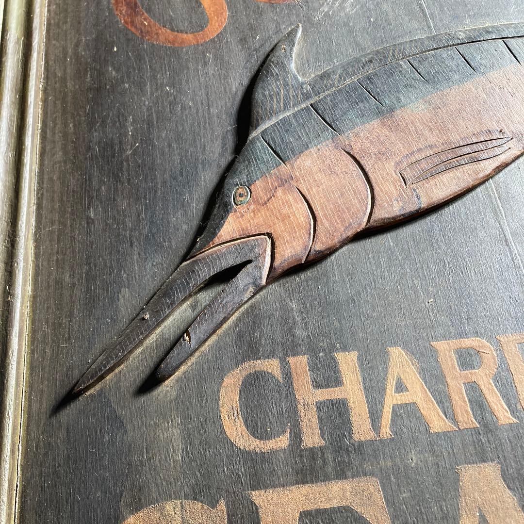 ま*う様 珍品 天然木 木彫 古いカジキの 看板 OCEANS SEA FOOD