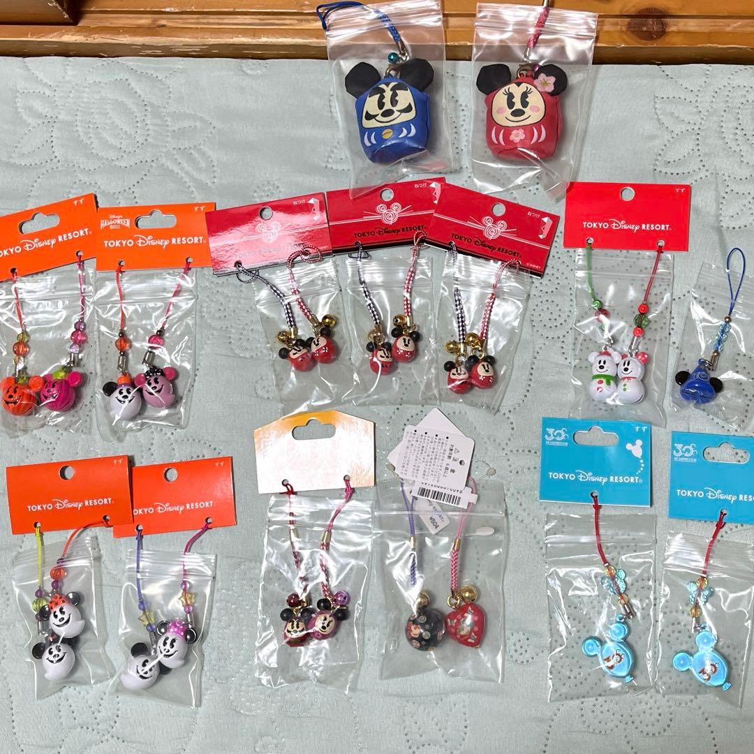 ミッキー&ミニー(根付け)ディズニーリゾート 15点 おまけストラップセット1点