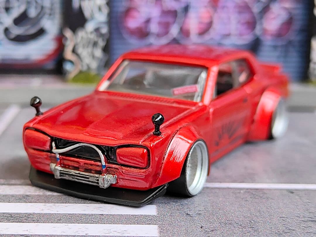 ホットウィールカスタム GTR ハコスカ 赤 オーバーフェンダー☆トミカ改造