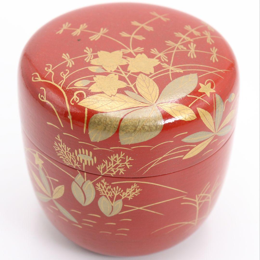 塗師 大端宗閑作 鵬雲斎好 春草蒔絵 一閑 大棗 茶道具 共箱　V935　T1