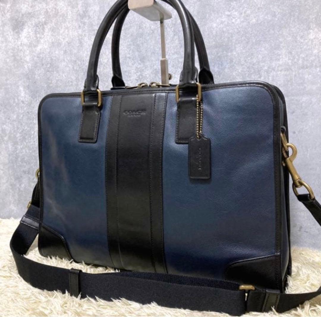 【極美品】COACH コーチ ビジネスバッグ レザー 本革 ショルダー ネイビー