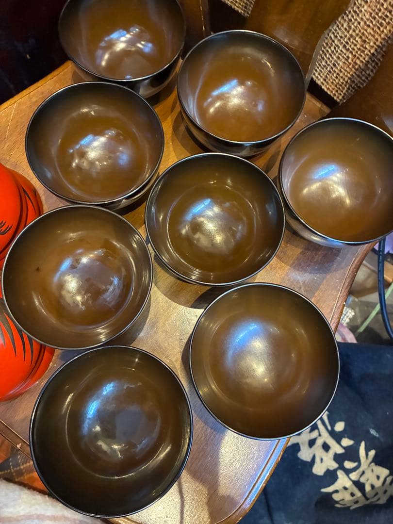 漆器　木製　吸物椀　8客　鶴文　蒔絵　輪島塗