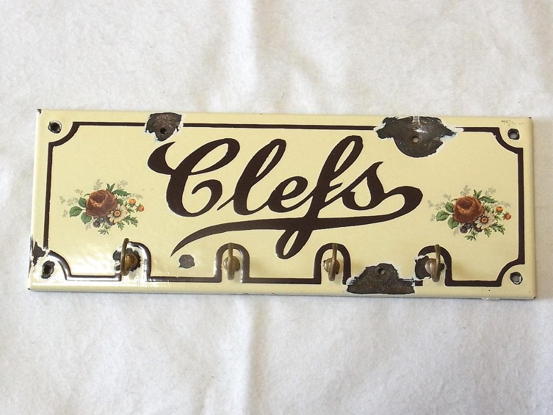 フランス製 ホーロー「Clefs」キーラック アンティーク 壁掛けキーフック