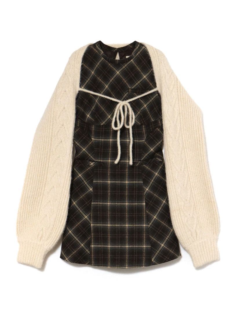 ワンピース Mimi check set mini dress brown andmary