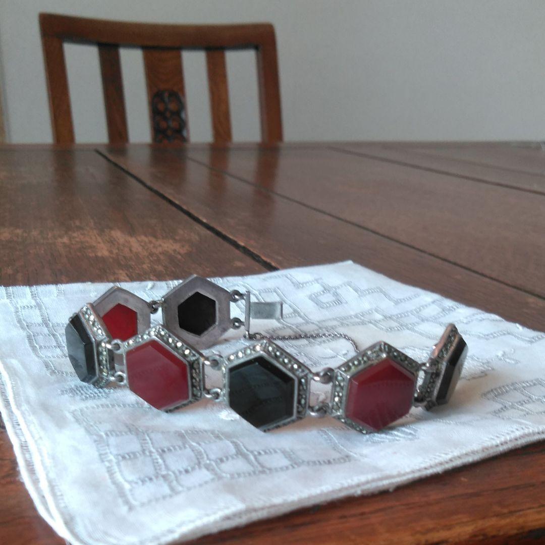 西洋アンティーク　シルバー　マーカサイト　ブレスレット　ヴィンテージ