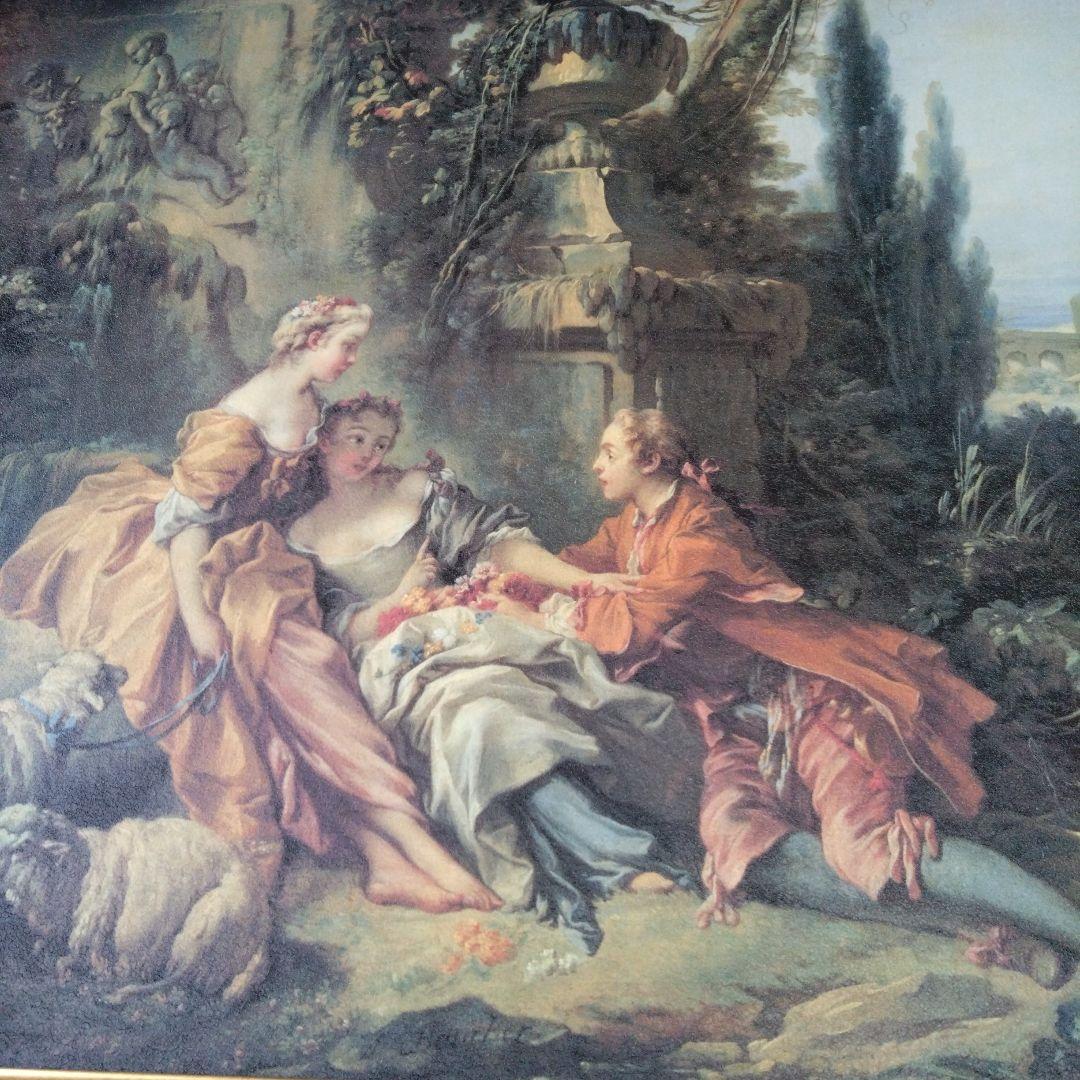 【美品】複製画　ヨーロッパ　牧歌的風景　人物画