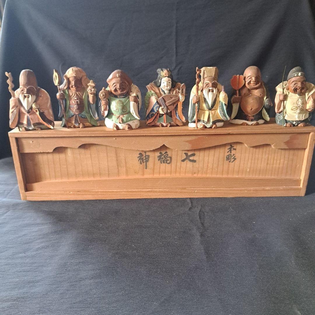 「絶妙です! 彩色木製工芸品 七福神像(脊高 約7cm）7体」 骨董アンティーク