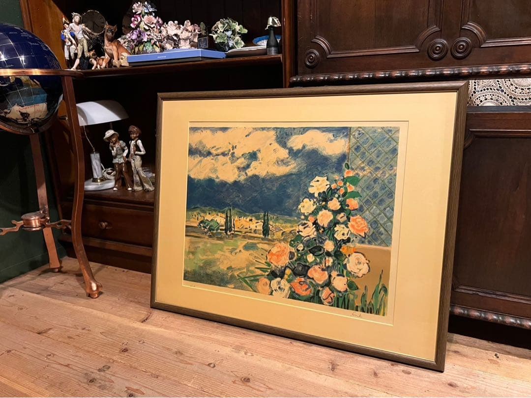 ジル・ゴリチ リトグラフ プロバンスのローズガーデン アート 額縁 インテリア