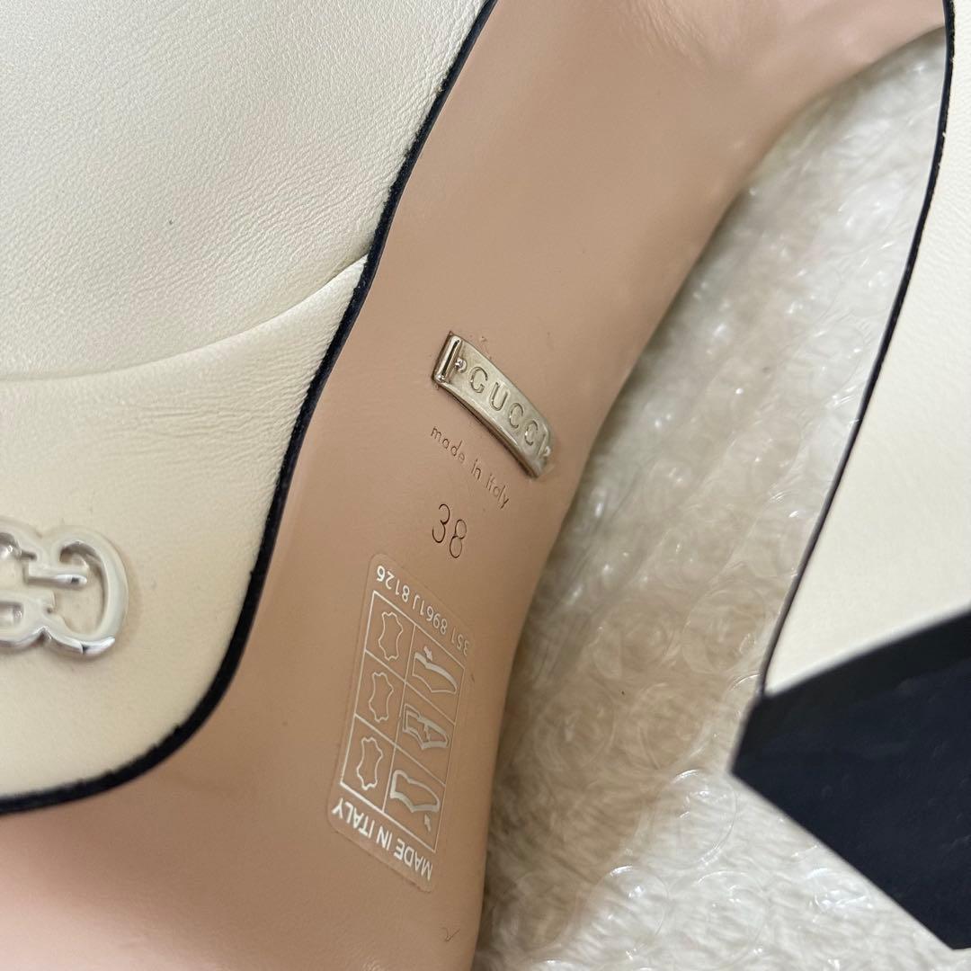 【GUCCI】ロゴ レザーソール スライドサンダル ホワイト 厚底 スタッズ
