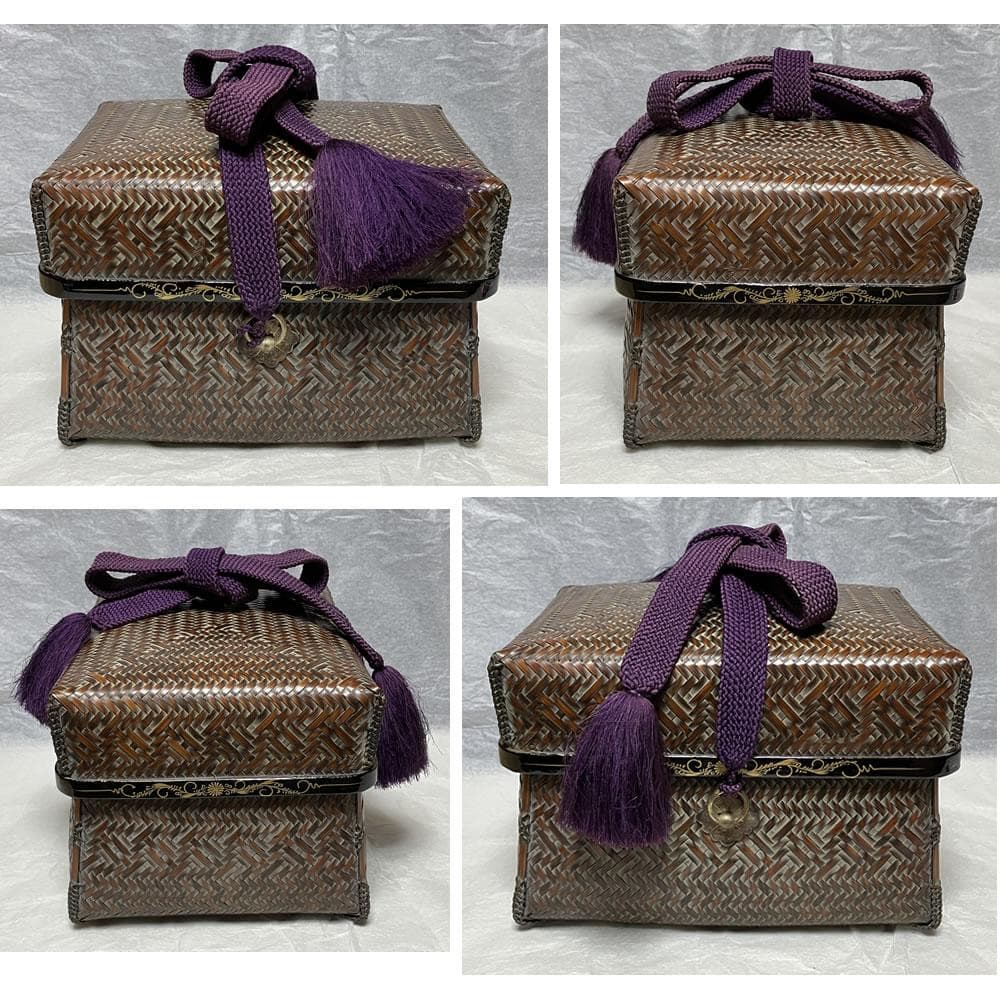 篭師 野口籃峰斎 御所籠 共箱 御所篭 網代 竹編 茶籠 野点 色紙点 茶箱