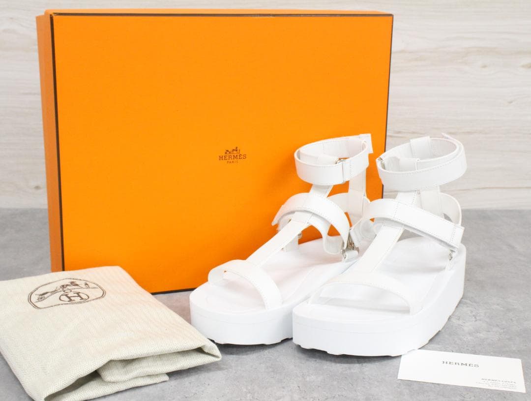 ▲未使用 エルメス エニド レザー サンダル ホワイト39 約25.5㎝