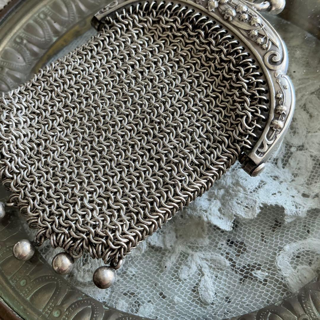 フランスアンティーク　すずらん　シルバー　純銀　パース　シャトレーン