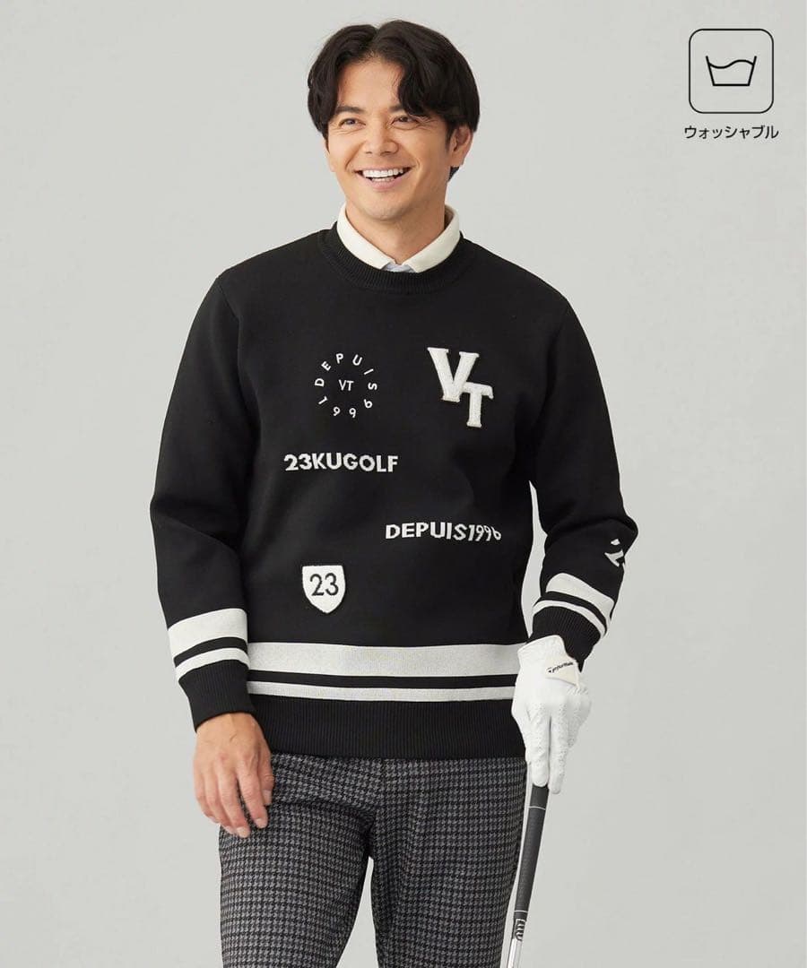 新品 23区GOLF【ウォッシャブル】グラフィックダブルジャガードニット