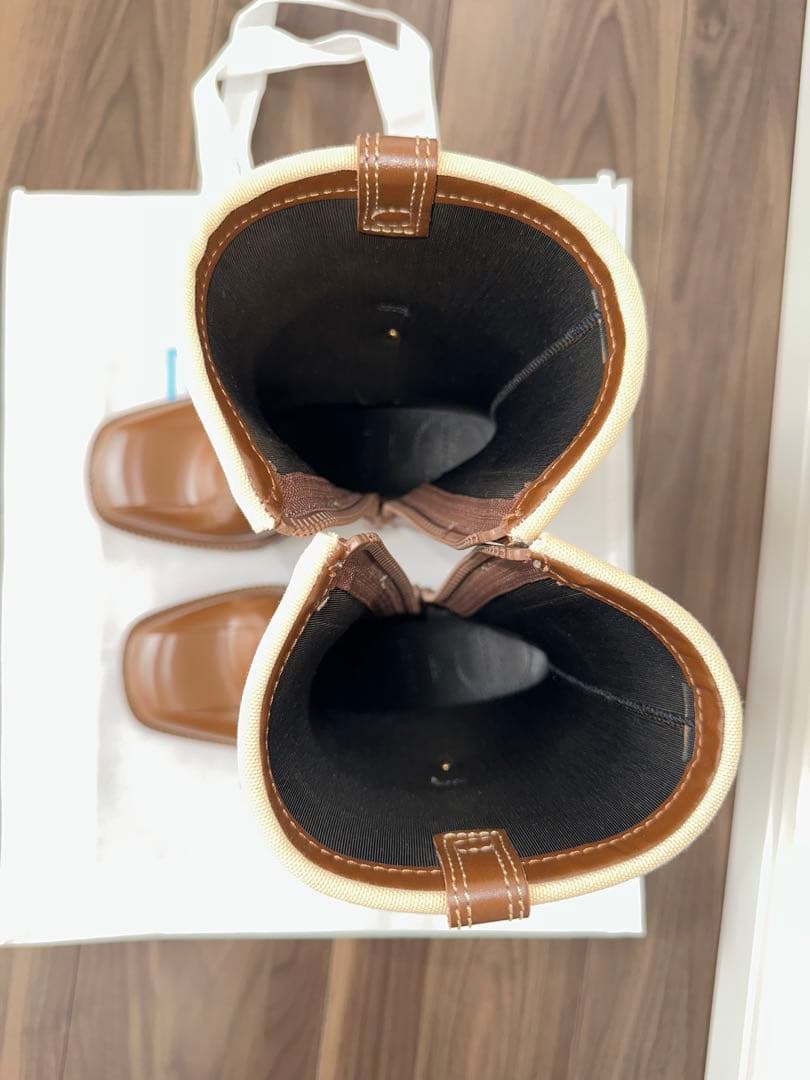 数回着用のみ♪ Chloe PVC キャンバスレインブーツ　ブラウン　晴雨兼用