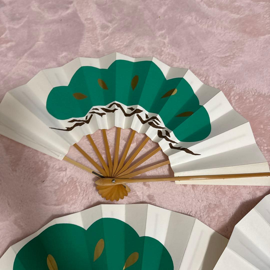郷土芸能扇子 8本セット 緑と白　松づくし