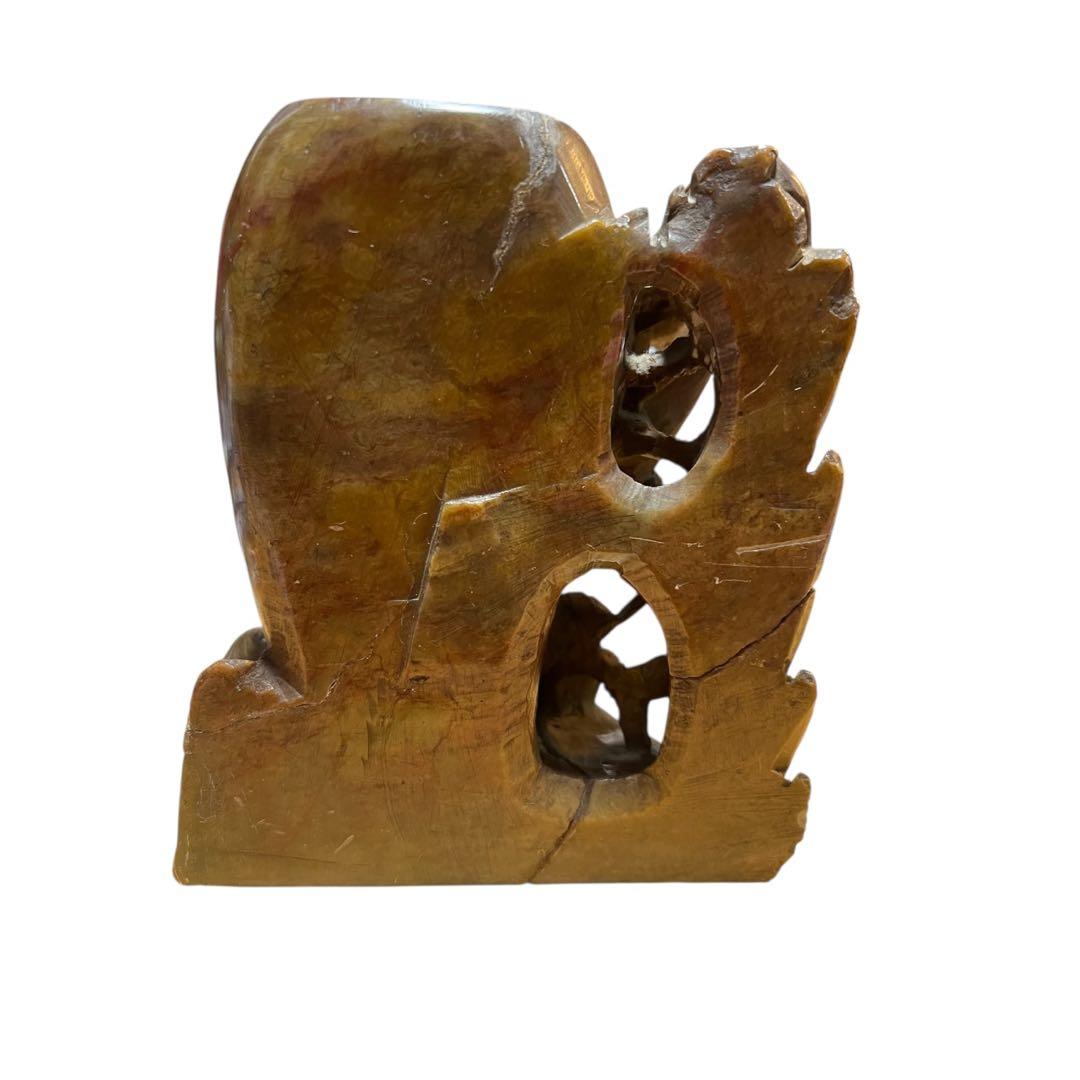 中国美術 寿山石 彫刻 置物 縁起物 【猿・蓮・雉】天然石 石彫 アンティーク